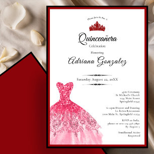 Elegant red dress 15th birthday Quinceanera Invitation