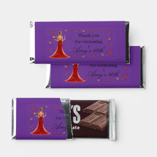Elegant red dress and butterflies 40th birthday  hershey bar favors