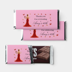 Elegant red dress and butterflies 40th birthday  hershey bar favors