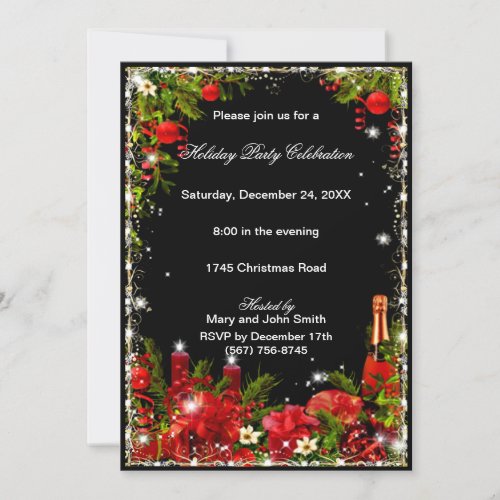 Elegant Red  Eat Drink Be Merry Christmas Party Invitation