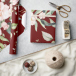 Elegant Red Eucalyptus Greenery Wedding Wrapping Paper<br><div class="desc">Gorgeous red background with blush pink colored flowers with greenery accents along with some pretty eucalyptus.  So pretty for bridal shower or wedding.</div>