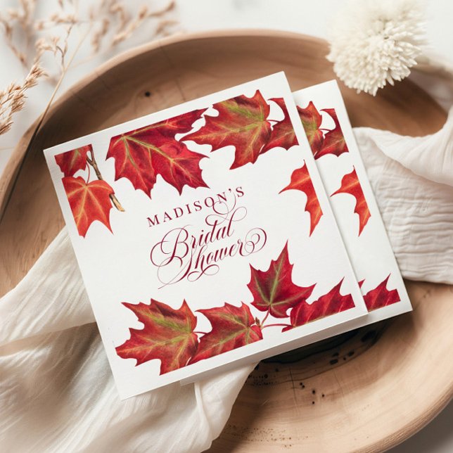 Elegant Red Fall Leaves Autumn Bridal Shower Napkins (Creator Uploaded)