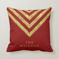 Elegant Red Family Name Chevron Pattern Throw Pillow