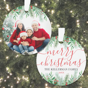 Elegant Red Family Photo Christmas Ornament