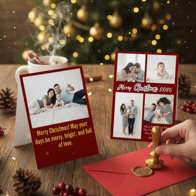 Elegant Red Family Photo Collage Christmas Holiday (Creator Uploaded)