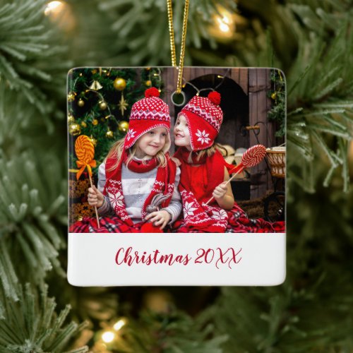 Elegant Red Family Photo Modern Ceramic Ornament