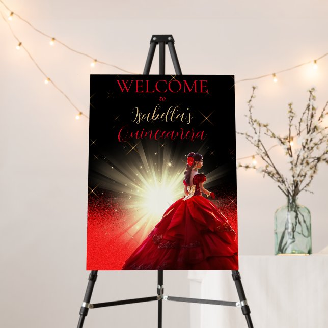 Elegant Red Faux Glitter Quinceañera | Birthday Foam Board (In Situ (Stand))
