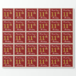 [ Thumbnail: Elegant, Red, Faux Gold 11th Birthday; Custom Name Wrapping Paper ]