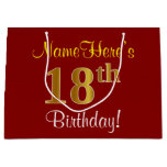 [ Thumbnail: Elegant, Red, Faux Gold 18th Birthday; Custom Name Gift Bag ]