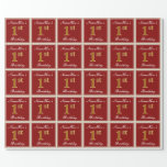 [ Thumbnail: Elegant, Red, Faux Gold 1st Birthday + Custom Name Wrapping Paper ]