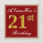 [ Thumbnail: Elegant, Red, Faux Gold 21st Birthday; Custom Name Invitation ]