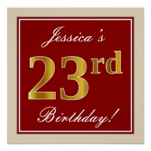 Elegant, Red, Faux Gold 23rd Birthday; Custom Name Poster