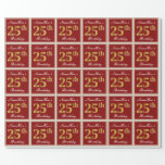 [ Thumbnail: Elegant, Red, Faux Gold 25th Birthday; Custom Name Wrapping Paper ]