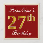 [ Thumbnail: Elegant, Red, Faux Gold 27th Birthday; Custom Name Invitation ]