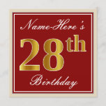 [ Thumbnail: Elegant, Red, Faux Gold 28th Birthday; Custom Name Invitation ]