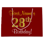 [ Thumbnail: Elegant, Red, Faux Gold 28th Birthday; Custom Name Gift Bag ]