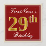 [ Thumbnail: Elegant, Red, Faux Gold 29th Birthday; Custom Name Invitation ]