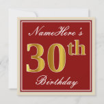 [ Thumbnail: Elegant, Red, Faux Gold 30th Birthday; Custom Name Invitation ]
