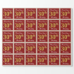 [ Thumbnail: Elegant, Red, Faux Gold 30th Birthday; Custom Name Wrapping Paper ]