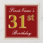 [ Thumbnail: Elegant, Red, Faux Gold 31st Birthday; Custom Name Invitation ]