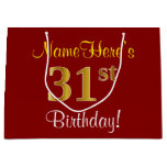[ Thumbnail: Elegant, Red, Faux Gold 31st Birthday; Custom Name Gift Bag ]