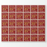 [ Thumbnail: Elegant, Red, Faux Gold 35th Birthday; Custom Name Wrapping Paper ]