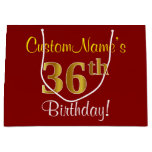 [ Thumbnail: Elegant, Red, Faux Gold 36th Birthday; Custom Name Gift Bag ]