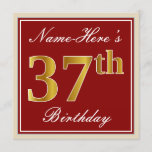[ Thumbnail: Elegant, Red, Faux Gold 37th Birthday; Custom Name Invitation ]