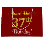 [ Thumbnail: Elegant, Red, Faux Gold 37th Birthday; Custom Name Gift Bag ]