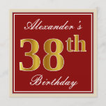 [ Thumbnail: Elegant, Red, Faux Gold 38th Birthday; Custom Name Invitation ]