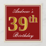 [ Thumbnail: Elegant, Red, Faux Gold 39th Birthday; Custom Name Invitation ]