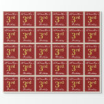 [ Thumbnail: Elegant, Red, Faux Gold 3rd Birthday + Custom Name Wrapping Paper ]