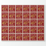 [ Thumbnail: Elegant, Red, Faux Gold 45th Birthday; Custom Name Wrapping Paper ]