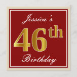 [ Thumbnail: Elegant, Red, Faux Gold 46th Birthday; Custom Name Invitation ]