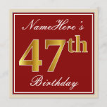 [ Thumbnail: Elegant, Red, Faux Gold 47th Birthday; Custom Name Invitation ]