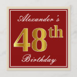 [ Thumbnail: Elegant, Red, Faux Gold 48th Birthday; Custom Name Invitation ]
