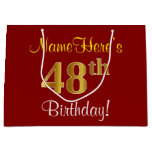[ Thumbnail: Elegant, Red, Faux Gold 48th Birthday; Custom Name Gift Bag ]