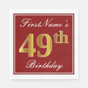 Elegant Red, Faux Gold 49th Birthday + Custom Name Napkins