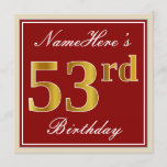[ Thumbnail: Elegant, Red, Faux Gold 53rd Birthday; Custom Name Invitation ]