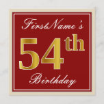 [ Thumbnail: Elegant, Red, Faux Gold 54th Birthday; Custom Name Invitation ]