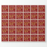 [ Thumbnail: Elegant, Red, Faux Gold 55th Birthday; Custom Name Wrapping Paper ]