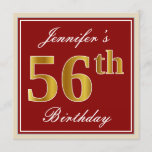 [ Thumbnail: Elegant, Red, Faux Gold 56th Birthday; Custom Name Invitation ]
