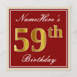 [ Thumbnail: Elegant, Red, Faux Gold 59th Birthday; Custom Name Invitation ]