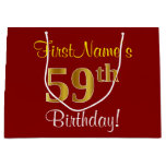 [ Thumbnail: Elegant, Red, Faux Gold 59th Birthday; Custom Name Gift Bag ]