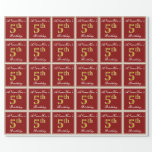 [ Thumbnail: Elegant, Red, Faux Gold 5th Birthday + Custom Name Wrapping Paper ]