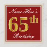 [ Thumbnail: Elegant, Red, Faux Gold 65th Birthday; Custom Name Invitation ]