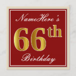 [ Thumbnail: Elegant, Red, Faux Gold 66th Birthday; Custom Name Invitation ]