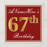 [ Thumbnail: Elegant, Red, Faux Gold 67th Birthday; Custom Name Invitation ]