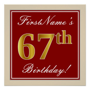 Elegant, Red, Faux Gold 67th Birthday; Custom Name Poster