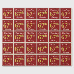 Elegant, Red, Faux Gold 67th Birthday; Custom Name Wrapping Paper